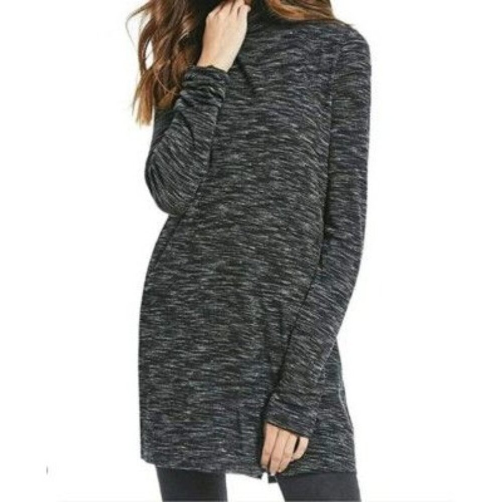 Free People women's large black‎ grey mock neck stonecold ribbed tunic top NWT